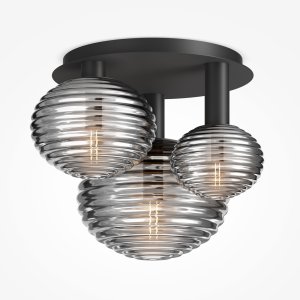 REELS lampa sufitowa klosze dymione szkło ryflowane wykończenie czarne 3xE27 MOD268CL-03B