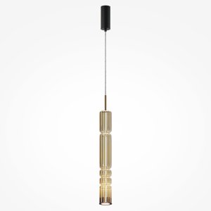 ORDO lampa wisząca czarno-złota długi klosz ryflowany koniakowy LED 8W 3000K MOD272PL-L12BS3K