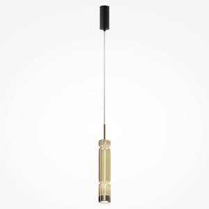 ORDO lampa wisząca czarno-złota klosz ryflowany koniakowy LED 8W 3000K MOD272PL-L12BS3K1