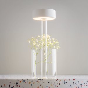 AI COLLABORATION lampa stołowa biała wazon szkło przeźroczyste LED 3W CCT DIM ładowanie USB MOD229TL-L3W3K1