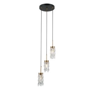 ZOLTA lampa wisząca czarno-złota elegancki klosz szklany 3xE14 PND-33588-3-HBR-BK