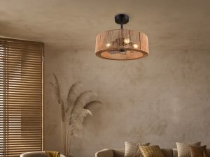 SMILLUM czarna lampa sufitowa wentylator 4xE27 abażur ze sznurka konopnego + pilot R66905036