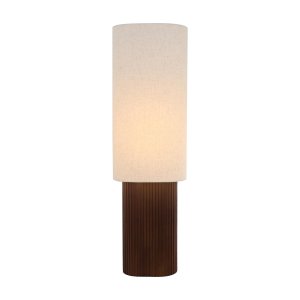 FRANCES lampa podłogowa owalna podstawa z drewna ryflowana abażur len 1xE27 LUCIDE 16700/81/70