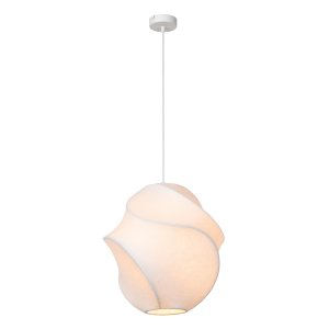LA VAGUE biała lampa wisząca abażur z jedwabiu o organicznym kształcie fi 40cm 1xE27 LUCIDE 26405/40/31