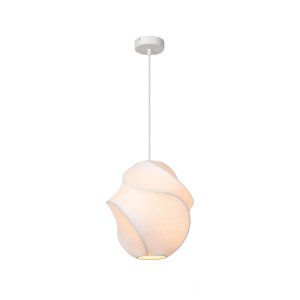 LA VAGUE biała lampa wisząca abażur z jedwabiu o organicznym kształcie fi 25cm 1xE27 LUCIDE 26405/25/31