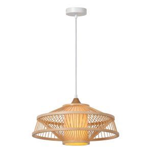 GAETANO lampa wisząca bambusowa fi 40cm z lnianym abażurem 1xE27 LUCIDE 40404/40/73
