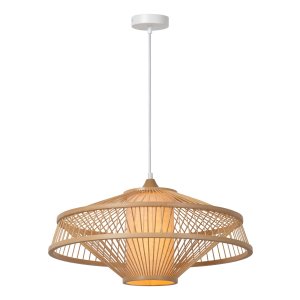 GAETANO lampa wisząca bambusowa fi 50cm z lnianym abażurem 1xE27 LUCIDE 40404/50/73