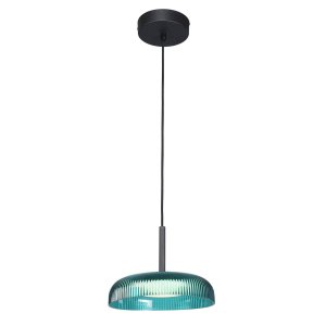 COLLE czarna lampa wisząca  klosz szeroki z niebieskiego szkła LED 12W 3000K PND-48529-BK-BLU