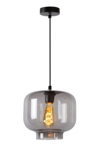 MEDINE lampa wisząca klosz dymione szkło fi 25cm wykończenie czarne 1xE27