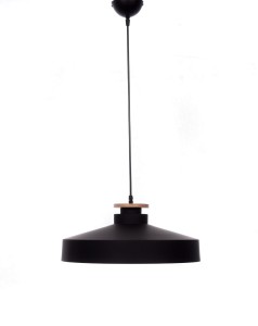 LUDOR nowoczesna lampa wisząca czarna z dodatkiem drewna E27