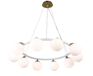 MODICA W10 lampa wisząca z regulowanymi kloszami biało-mosiężna 10xG9