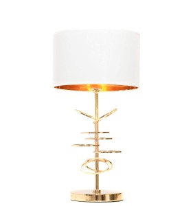 MILARI elegancka lampa nocna złota z białym abażurem styl glamour