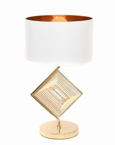 BENARDI stylowa elegancka lampa stołowa złota z białym abażurem o złotym wnętrzu