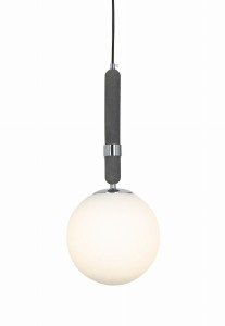 GRANINO D20 lampa wisząca z betonowym elementem chrom klosz kula szklana mleczna E27