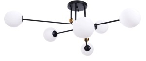 BERSAGO W6 lampa sufitowa czarna klosze kule mleczne 6xE27