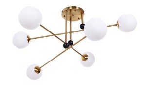 BERSAGO W6 lampa sufitowa mosiądz klosze kule mleczne 6xE27