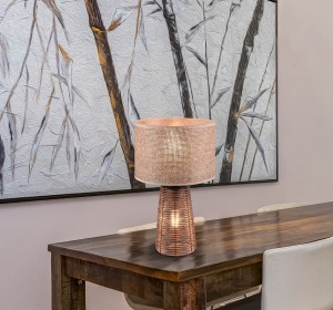 STRAW R50972026 lampka stolikowa prawdziwy rattan 2xE27