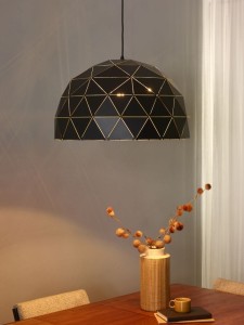 OTONA lampa wisząca czarna geometryczna półkula z prześwitami fi 60cm 3xE27