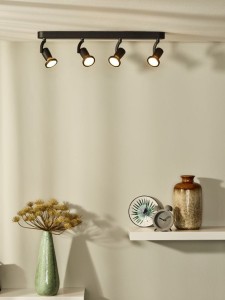 JASTER-LED 4x5W 2700K reflektorki czarne na listwie sufitowe żarówki w komplecie