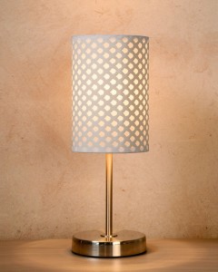 MODA lampa stołowa satynowa z ażurowym białym abażurem 1xE27