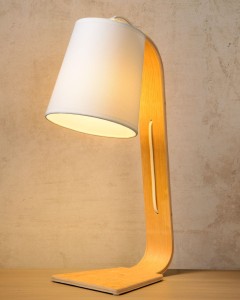 NORDIC lampa na szafkę podstawa z giętego drewna abażur fi 15cm biały 1xE14