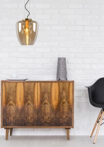 FLORIEN lampa wisząca złota z kloszem  fi 28cm szkło amber 1xE27