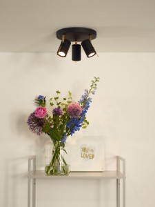 GRONY spoty na kole czarno-złote LED 3x5W 3000K DIM żarówka LED GU10 ściemnialna w komplecie