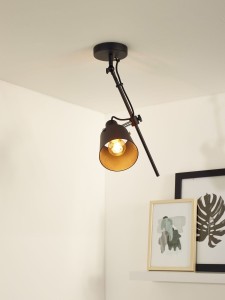 QUINNY lampa sufitowa retro na sztywnym zawieszeniu z regulowanym reflektorem w kolorze czarno-złotym 1xE27