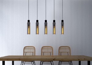 ORLANDO lampa wisząca szklane tuby dymione 5xE27 wykończenie czarne zwisy na listwie