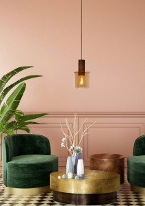 TOLEDO lampa wisząca miedziana 1xE27 klosze walce szklane bursztynowe