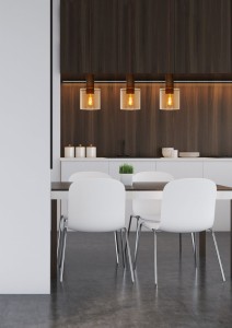 TOLEDO lampa wisząca miedziana na listwie 3xE27 klosze walce szklane bursztynowe