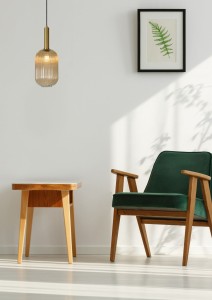 MALOTO 45386/20/62 lampa wisząca klosz amber ze szkła ryflowanego fi 20cm wykończenie złote 1xE27