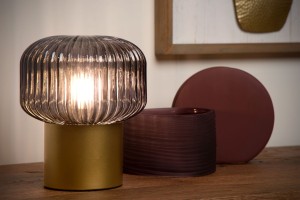 JANY 78595/01/02 złota lampa nocna z kloszem z dymionego szkła 1xE14