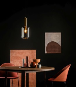 JOANET 45494/01/65 lampa wisząca czarno-złota 1xE27 klosz szklany dymiony fi 22cm