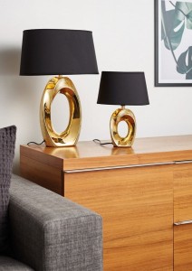 TABA R50521079 lampka ceramiczna złoto z dziurką czarny abażur 52cm