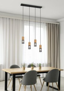 TOSH 304300432 lampa wisząca naturalne drewno klosze czarna siatka 4xE27 wykończenie czarne
