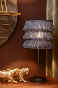 EXTRAVAGANZA 10507/81/36 TOGO lampa stołowa z szarymi frędzlami abażur fi 18cm podstawa czarna 1xE27