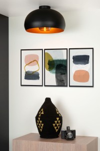 SHARAN lampa sufitowa czarna misa fi 38cm  ze szklanym dymionym kloszem 1xE27