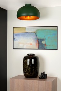 SHARAN lampa sufitowa zielona misa fi 38cm  ze szklanym dymionym kloszem 1xE27
