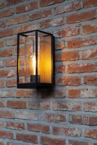 FLAIR 5288814012 kinkiet zewnętrzny czarny z drewnem klosz szklana tuba 1xE27 IP44