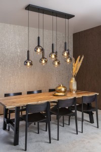 MARIUS 45402/07/30 lampa nad stół 7xE27 klosze szkło pół-dymione  fi 20cm wykończenie czarne