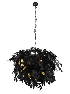 LEAVY lampa wisząca fi 70cm czarno-złote listki na gałązkach 4xE14 wykończenie czarne