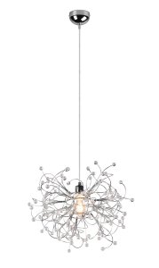 GLORIA lampa wisząca fi 52cm chrom z akrylowymi kryształkami na gałązkach 1xE27