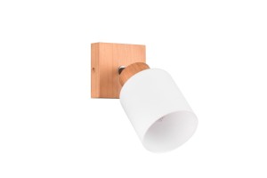 ASSAM spot z drewna z białym kloszem 1xE14 regulowany