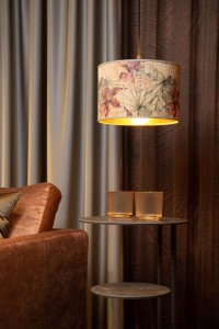 TANSELLE 10415/30/99 lampa wisząca abażur fi 30cm bambus z motywem kwiatowym  roślinnym od wewnątrz złoty 1xE27