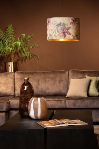 TANSELLE 10415/45/99 lampa wisząca abażur fi 45cm bambus z motywem kwiatowym  roślinnym od wewnątrz złoty 1xE27