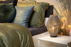 CORDULLE 34543/01/36 lampa nocna z plecionego papieru kolor szary podstawa drewno 1xE27 styl boho