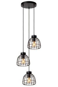 FILOX lampa wisząca drewno klosz druciany czarny fi 20cm 3xE27