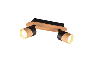 ARUNI 801100232 czarne spoty regulowane na listwie z naturalnym drewnem 2xGU10