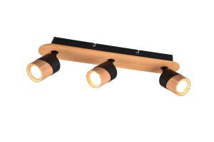 ARUNI 801100332 czarne spoty regulowane na listwie z naturalnym drewnem 3xGU10
